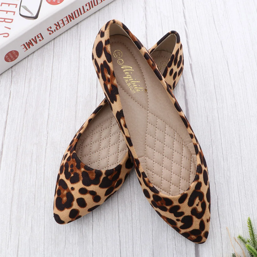 

Women Shoes Lady Flat-heeled Pointed Toe Flats Women's Ladies Leopard Print Heels