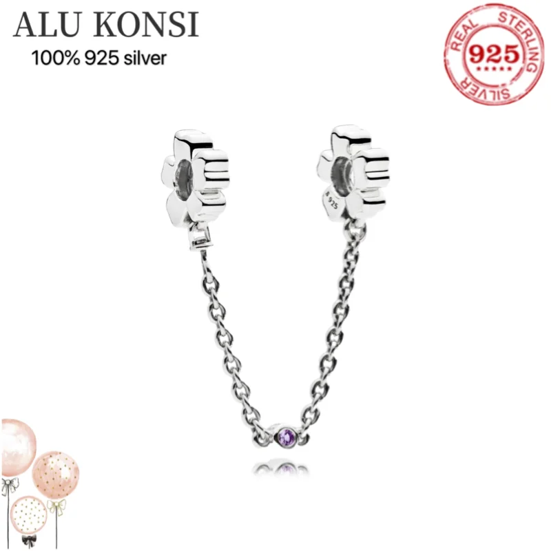 

New Hot sale luxury Real 925 Sterling Silver pan beads Safety chain Fit Original Charm bracelet For Women fashion DIY Jewelry