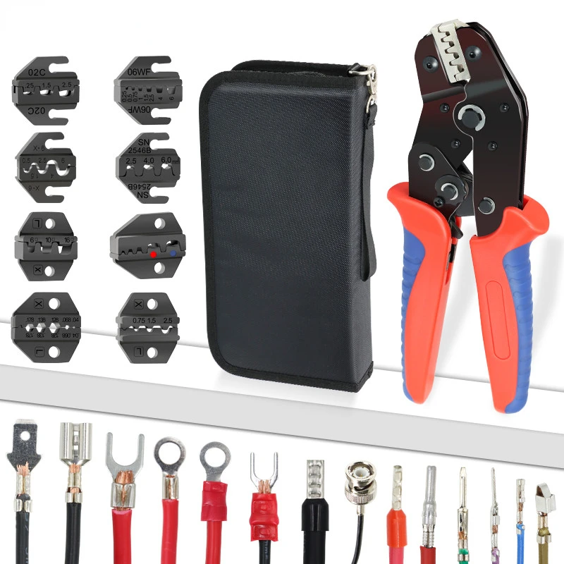 

8pcs/set Crimping Pliers Electrical Clamp Wire Stripper 2.8 4.8 6.3 Jaw Replacement Photovoltaic Insuated Terminals Hand Tools