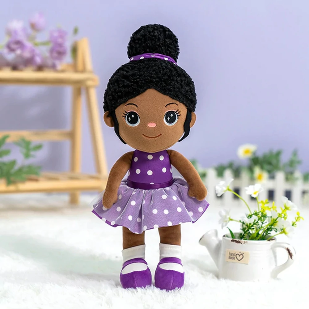 

Starpony 13" Stuffed Dolls African American Ragdoll With Hair Purple Dress Cute Plush Dolls Toys For Kids Girls Plush Baby Doll