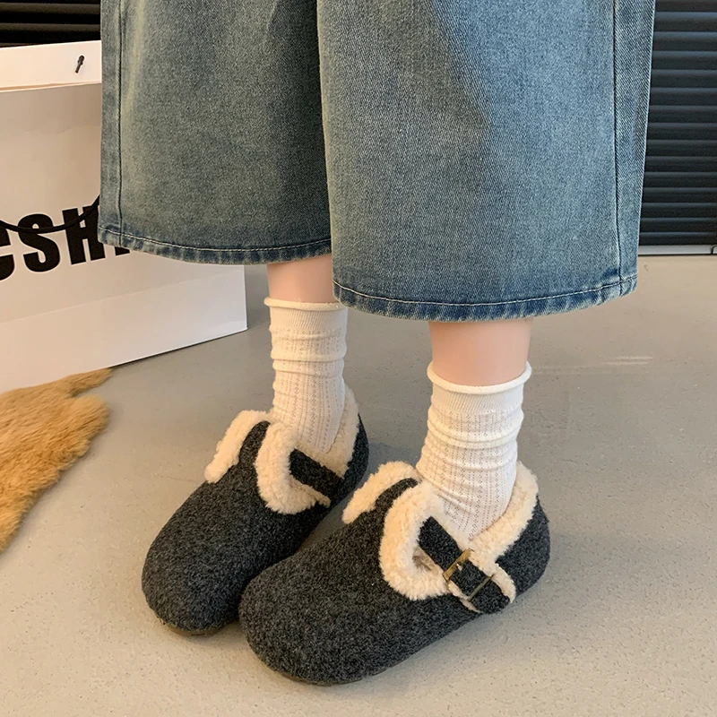2025 зимние женские ботильоны на плоской подошве короткие плюшевые замшевые туфли