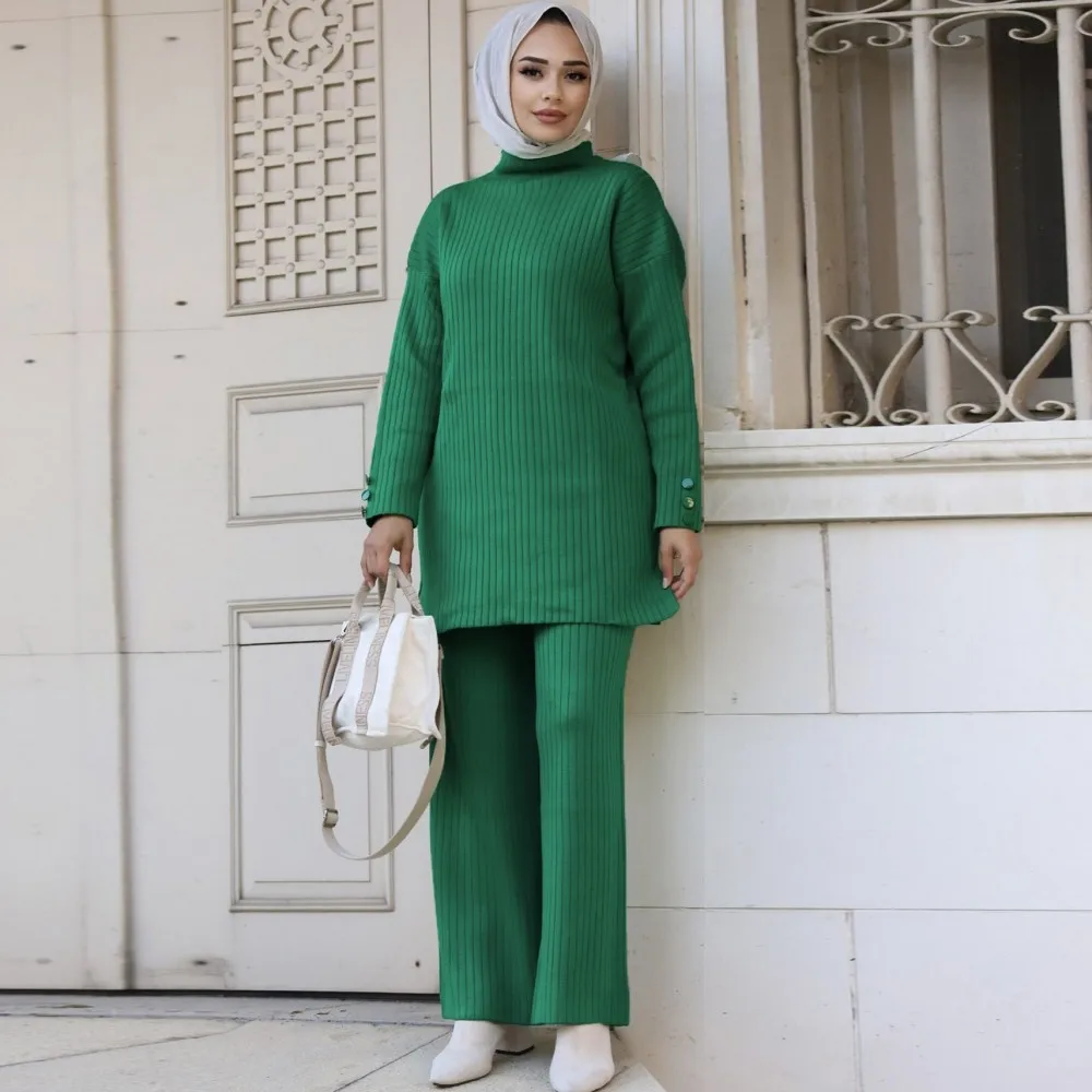 

Женская мода Рамадан Abaya Турция комплекты для мусульман костюм из двух частей Молитвенное платье широкие брюки Jilbab Khimar Исламская одежда