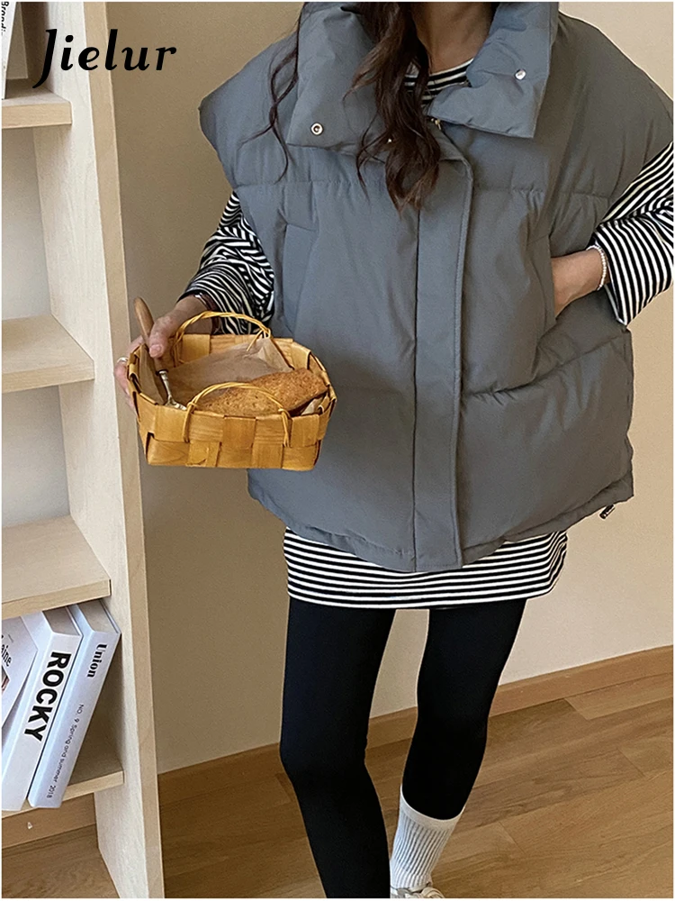 

Jielur Осенний Новый однотонный тонкий женский жилет свободный модный простой жилет Женский базовый уличный Топ 4 цветов Женский Топ без рукавов