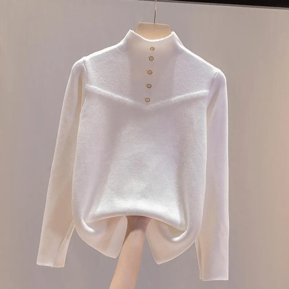 

Women Winter Sweater Half High Collar Neck Protection Thicken Plush Soft Cold-proof Basic Pure Color Lady Sweater Pullovers