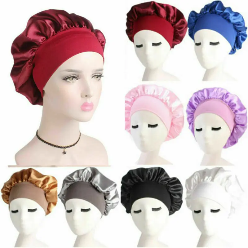 

Women Long Hair Care Satin Bonnet Cap Night Sleep Hat Silk Head Wrap Adjust Shower Caps