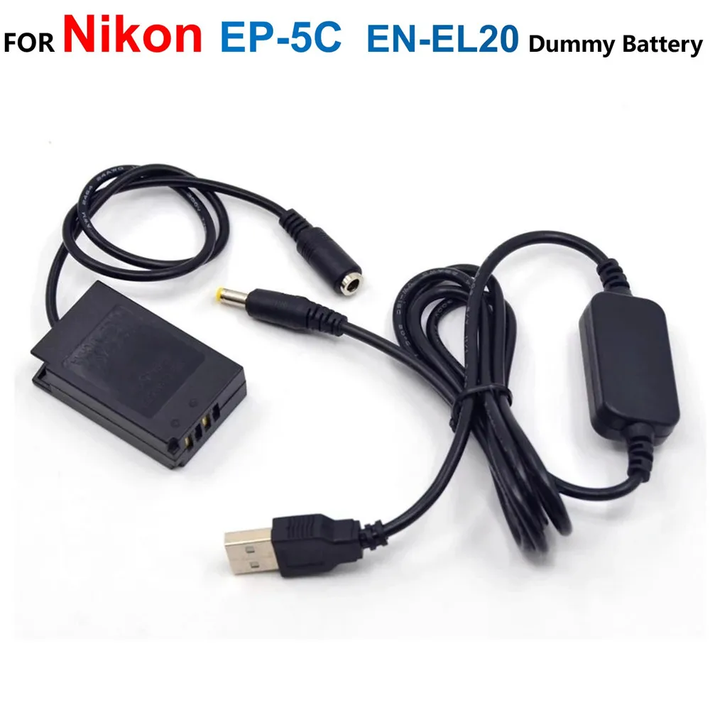

EP-5C DC Coupler EN-EL20 ENEL20 Fake Battery + Power Bank 5V USB Cable Adapter For Nikon 1J1 1J2 1J3 1S1 1AW1 1V3 p1000