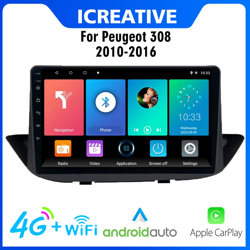 

Car Multimedia Player For Peugeot 308 2010-2016 9 Inch 2 Din 4G Carplay Android Stereo GPS Navigation Support BT WIFI FM