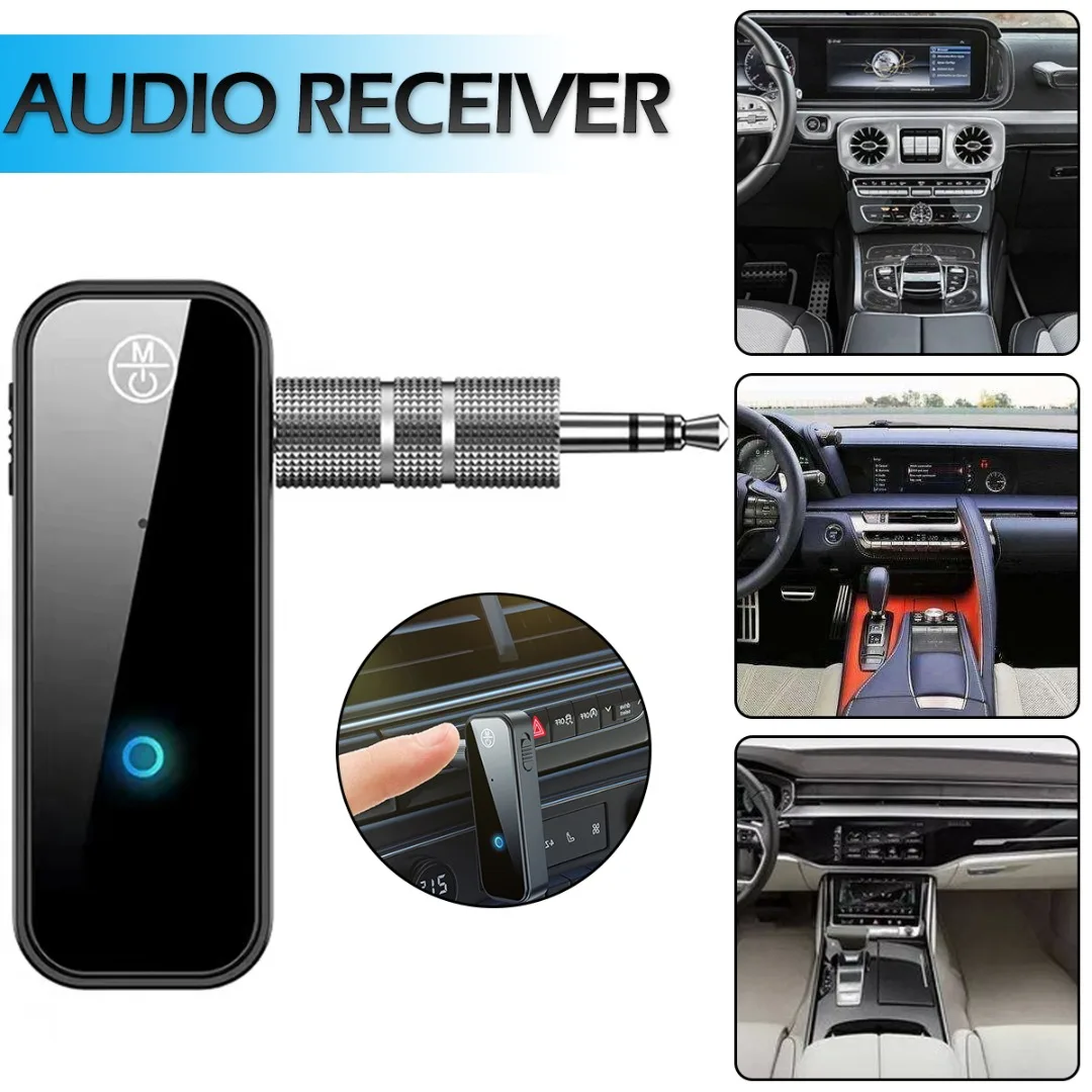 

1pc Black Wireless Audio Transmitter Receiver Potable Rechargeable Receivers With 3.5mm Jack Cable For Car Music