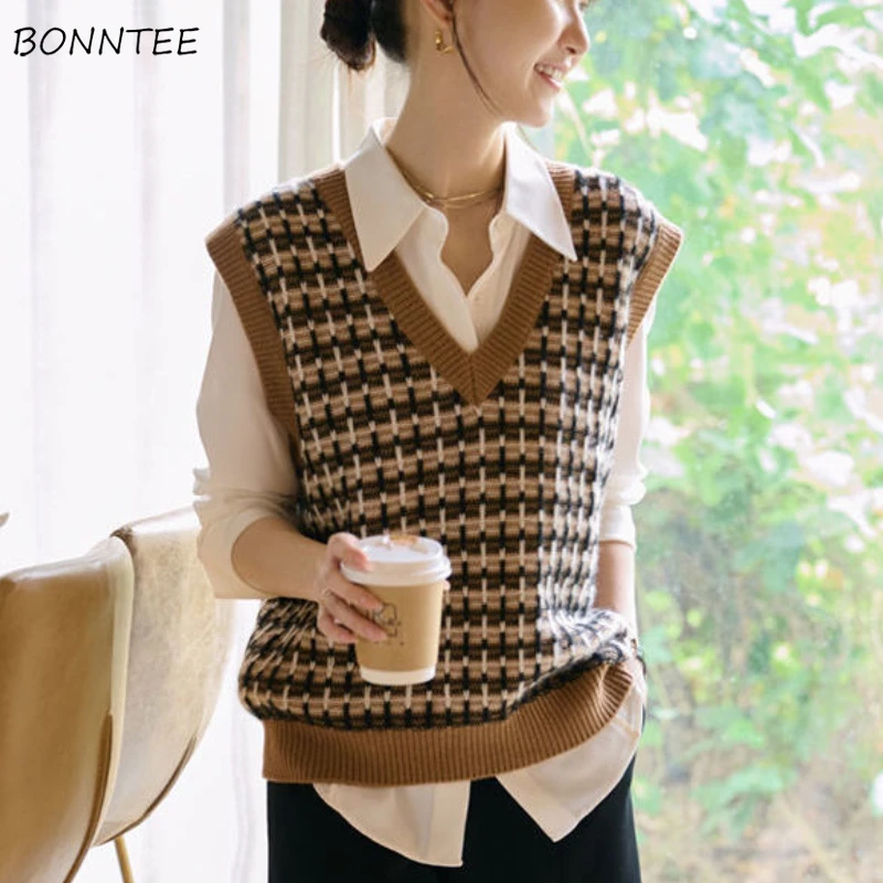 

Sweater Vest Women Plaid Streetwear New Design Ulzzang Simple Топ Женский College Loose Classic Trendy Clothes Cozy All-match
