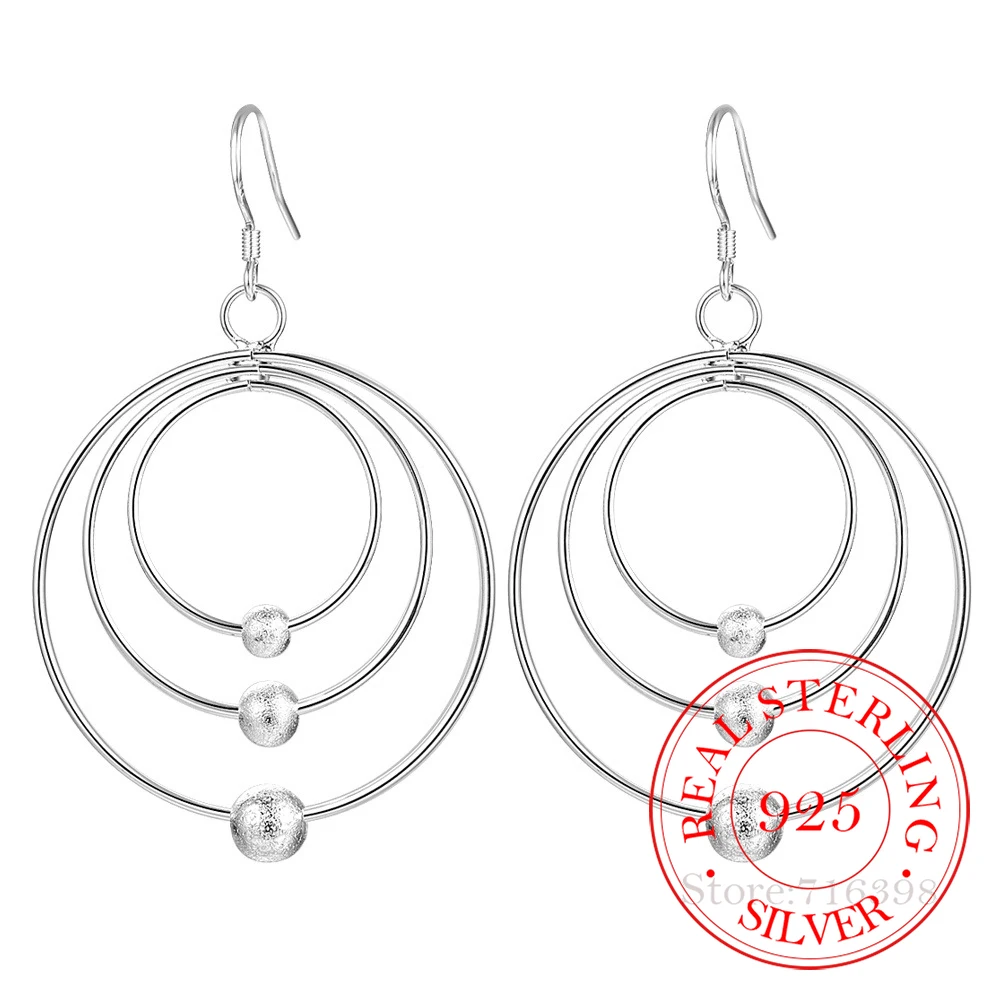 

Real 925 Sterling Silver Three Circle Hoop Frosted Beads Hoop Earrings Charm Women Jewelry Fashion Wedding Party Gift Jlfjlada