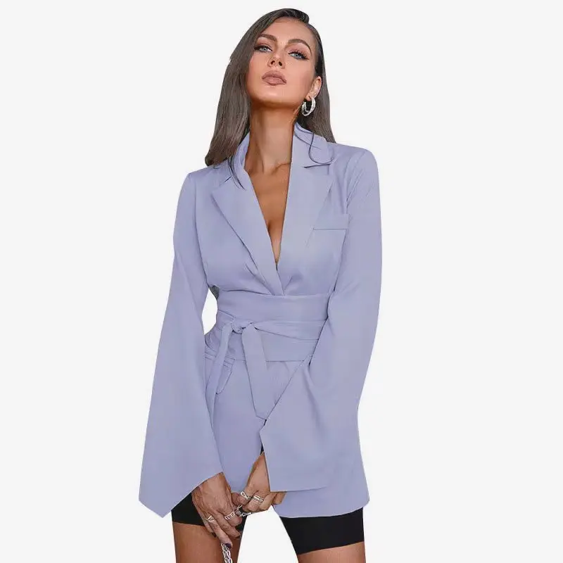 High-end Luxury Long Sleeve White Blazer Women Belt Slim Spring Autumn Jacket Trench Coat Designer Clothing Blazers Femme