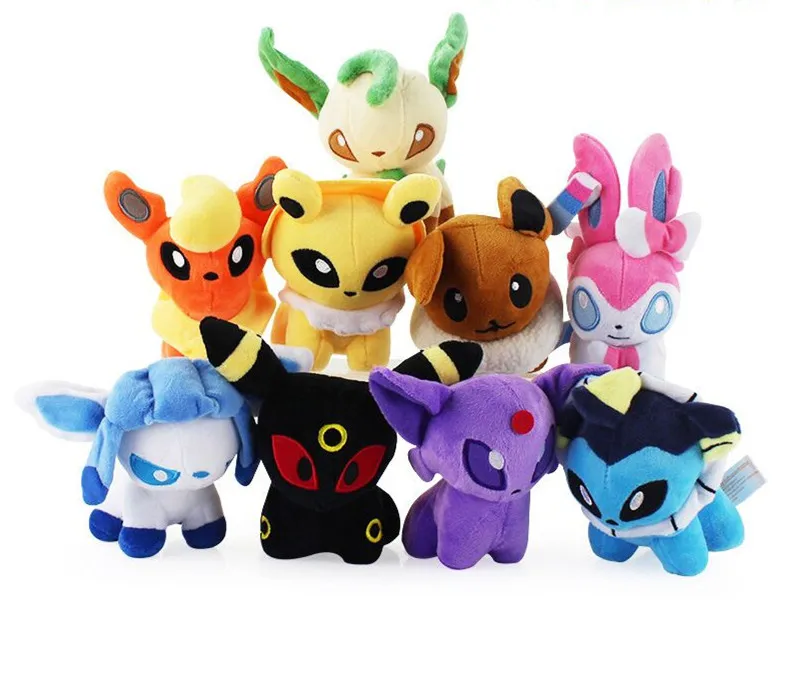 

9Pcs/Set Q Version Anime Sylveones Water Grass Fire Sun Moon Elf Plush Doll Stuffed Animals Kids Toys 10-12CM