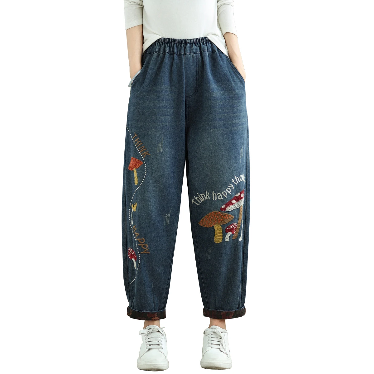 Aricaca женские высококачественные вышитые хлопковые джинсы в стиле ретро