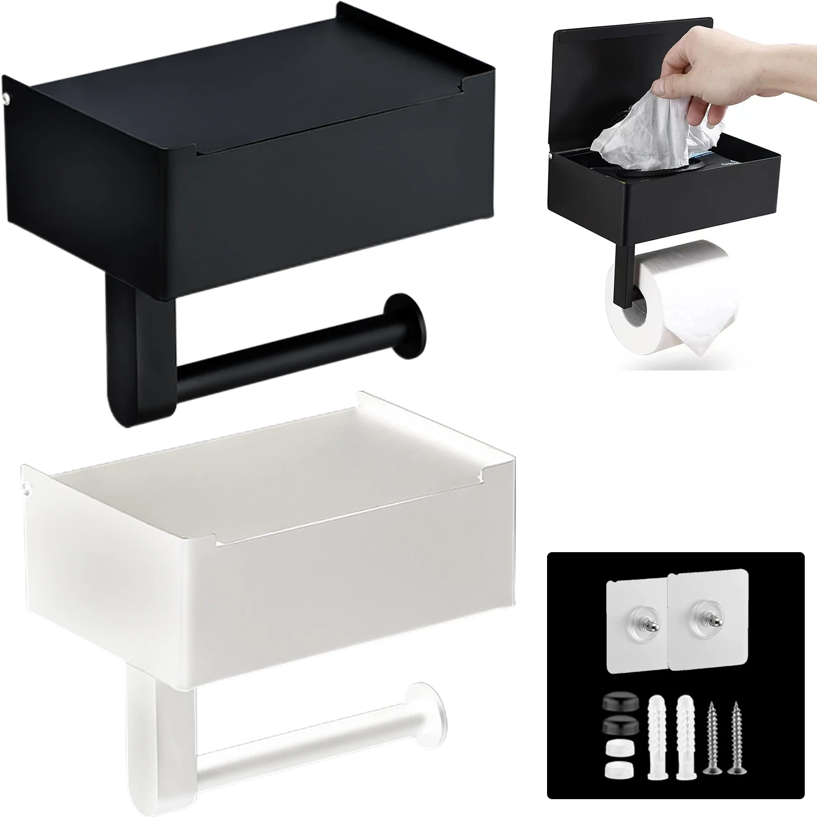 

Stainless Steel Paper Roll Holder with Shelf Storage Wall Mount for Bathroom Waterproof Rack Storage No Punch Sturdy XHC88