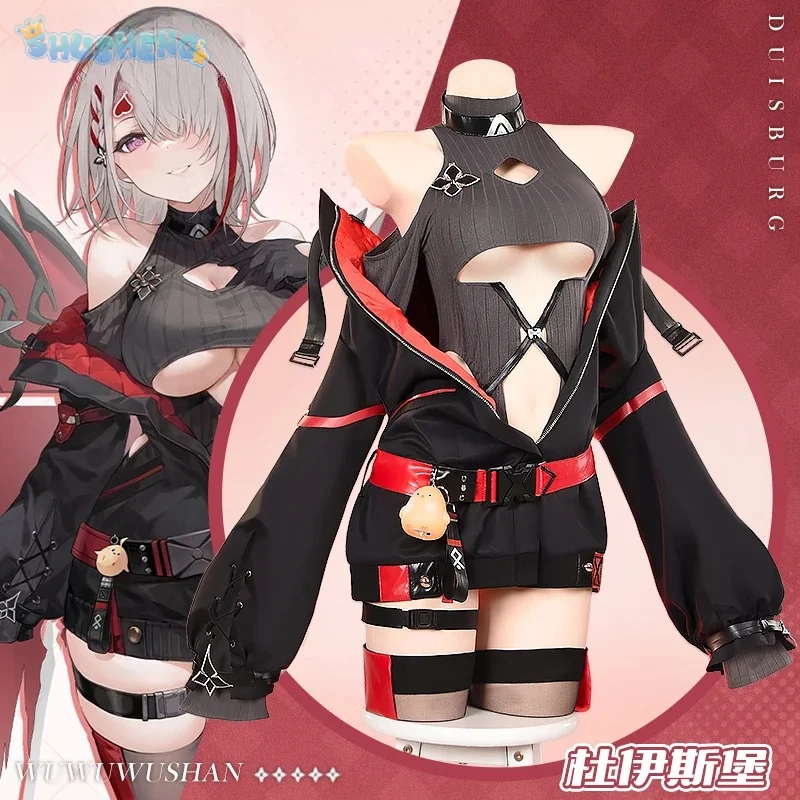 Фото Игра Azur Lane KMS Duisburg Косплей Костюм Хэллоуин Карнавал Девушка Сексуальное Пальто Брюки Пояс Ожерелье Аксессуары Униформа Комплект S-XXL №3