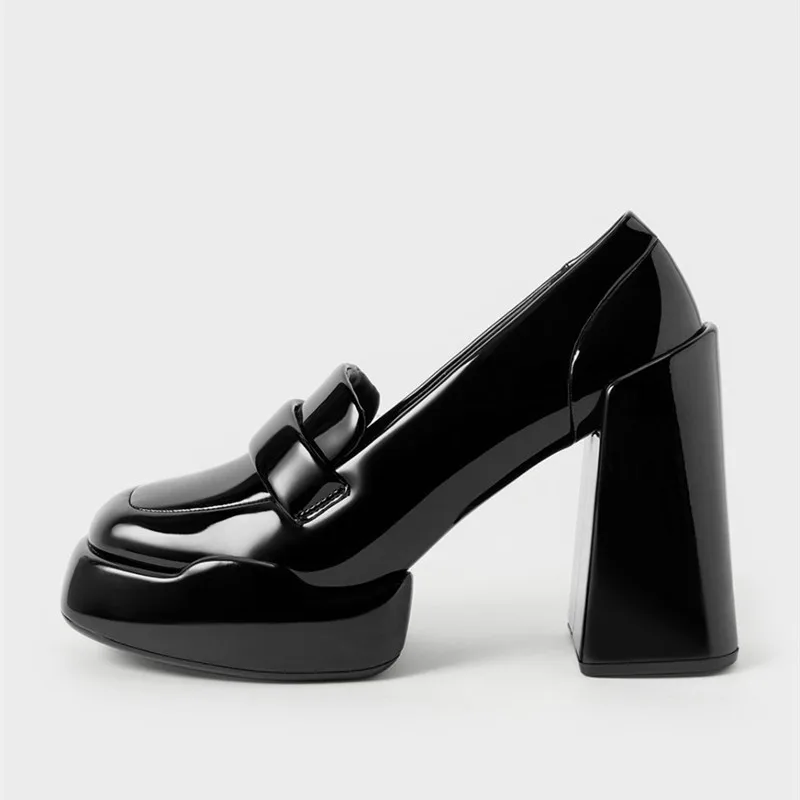 Лоферы на массивной платформе лакированная кожа без застежки повседневная обувь