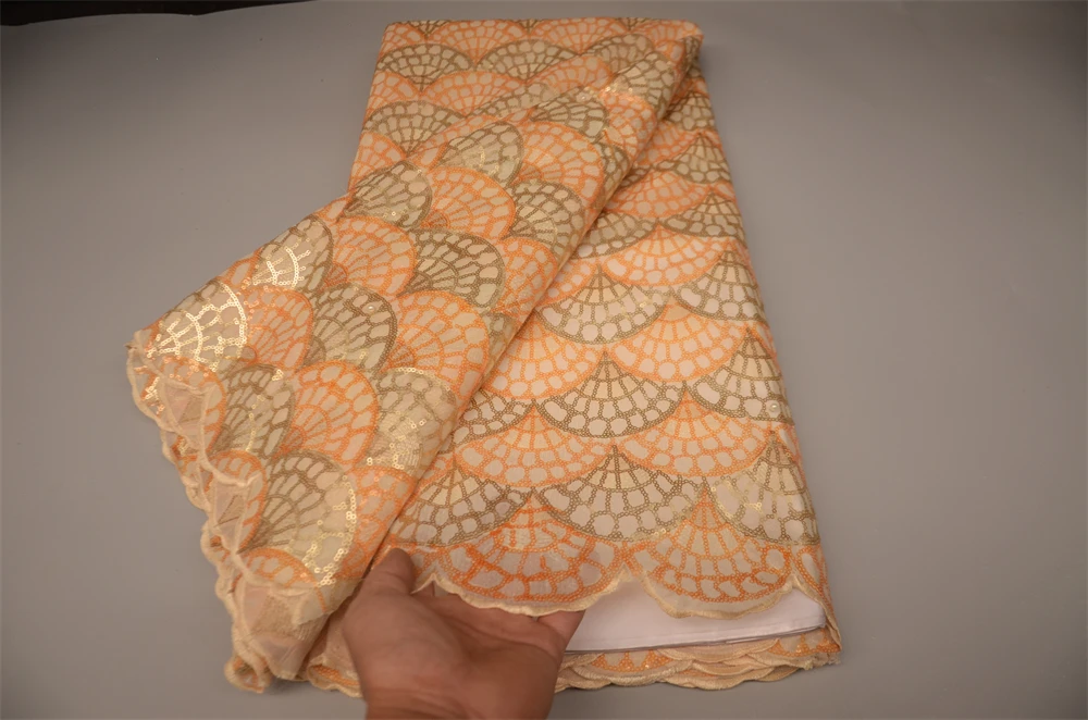 

2022 High Quality African Nigerian Lace Fabric Embroidery Swiss French Tulle Cotton 5yards Wedding Party Dress Guipure Bead