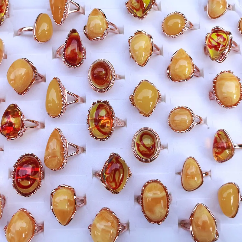 

Женское готическое кольцо с крупным овальным желтым камнем, 30 шт.