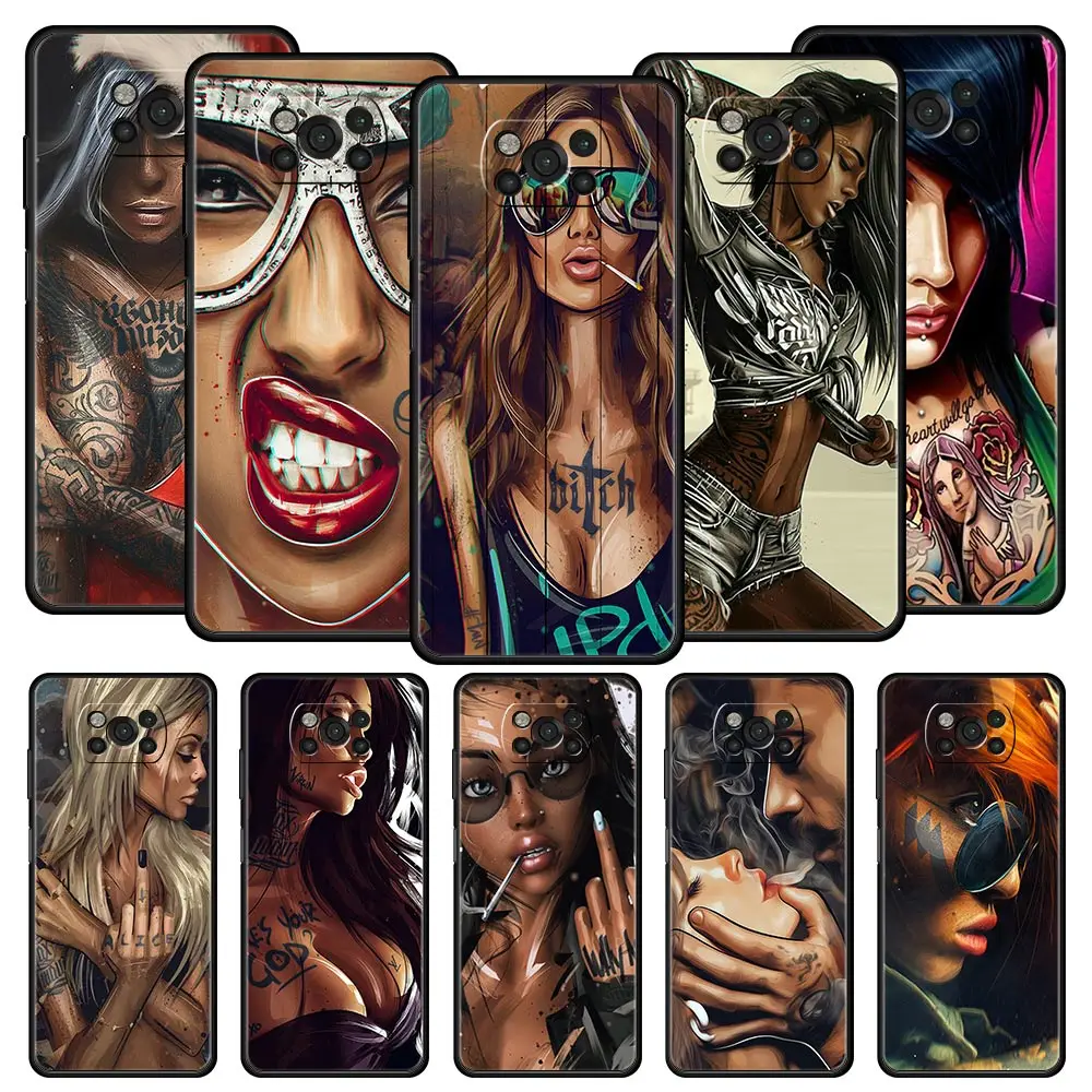 

Funda Case For Xiaomi Mi Poco X3 NFC M3 11 12 10 9T 9 A2 Lite 12X 10T Pro 11T Soft Phone Capas Hot Sexy Sleeve Tattoo Girl