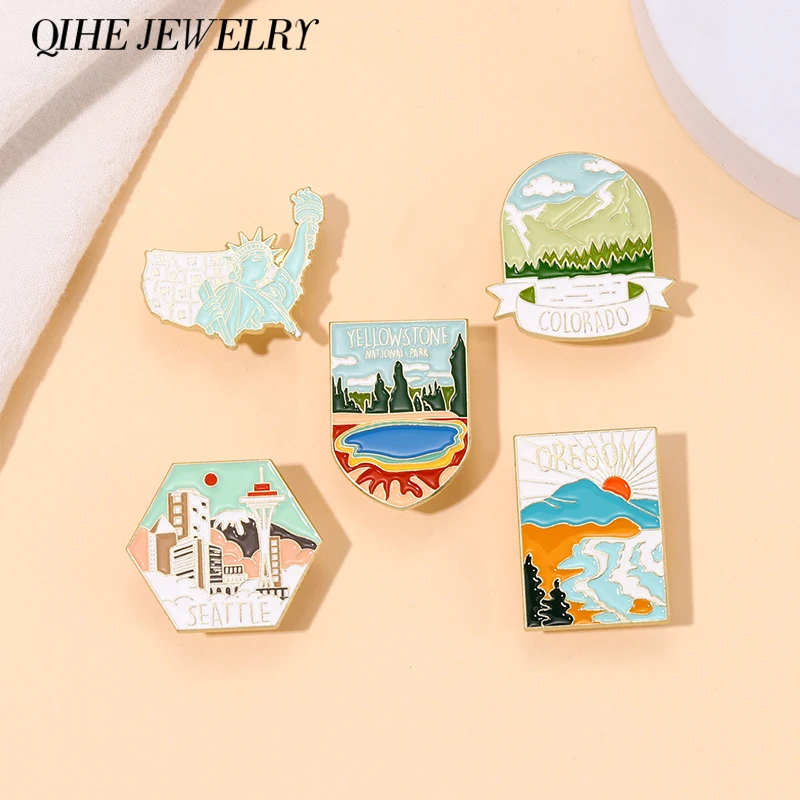 

The United States Scenic Spots Enamel Lapel Pins Statue of Liberty Custom Brooches Badges Jewelry Gift for Friends Free Shipping