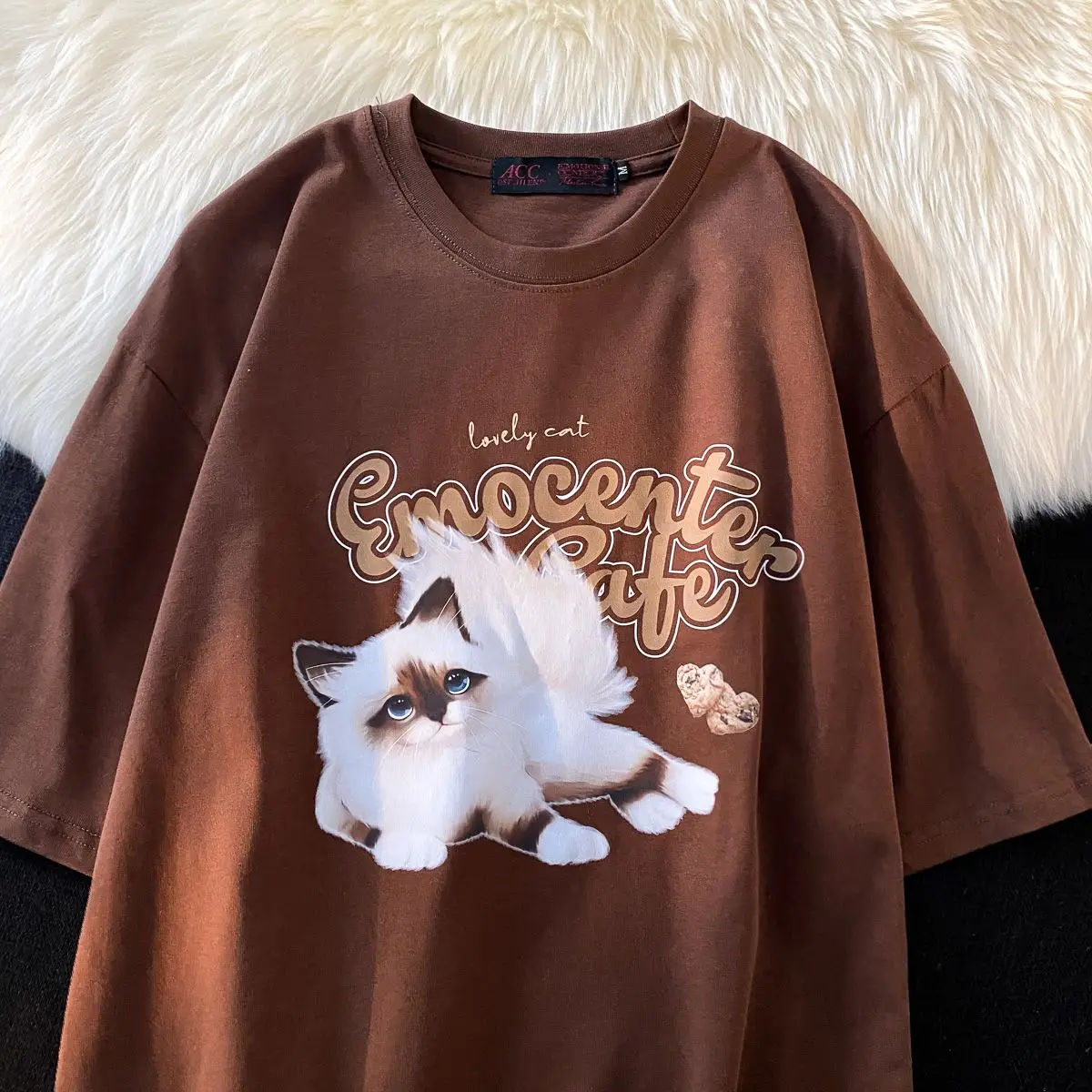 

Новая летняя свободная футболка с принтом мультяшного кота, футболка большого размера d для женщин и мужчин, Повседневная футболка с коротк...