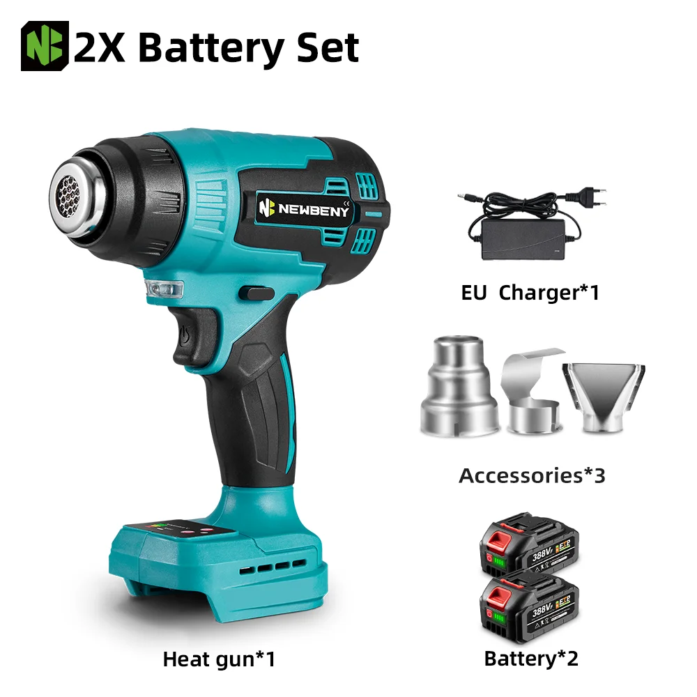 Электрический тепловой пистолет NEWBENY 2000 Вт, 9 передач, светодиодный дисплей с 3 насадками, промышленные бытовые фены, инструменты для батарейного штифта Makita