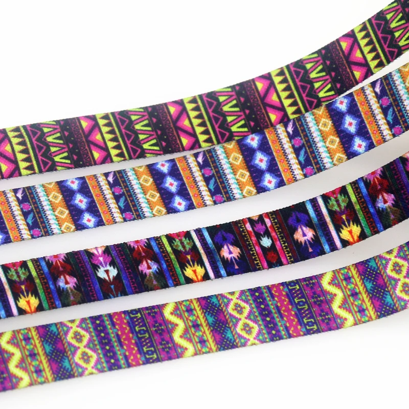 

DHK 5/8'' 50yards Tribal Folk-custom Printed Fold Elastic FOE Stretch Ribbon Accessories Craft DIY Sewing S2075