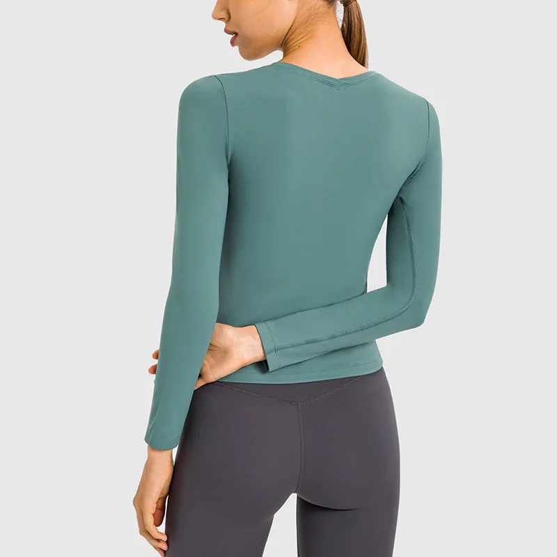 Women's Yoga Long-sleeved Slimming Breathable Solid Color Round Neck Running Training Sports T-shirt Ladies Gym Workout Blouses