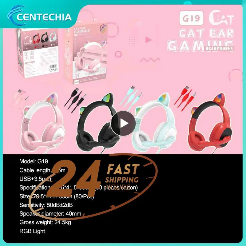 

Cute Headset Stereo Music Helmet Control Led Wired Mic Headphones With Rgb Atmosphere Light Kids Girls Gifts Cat Ears