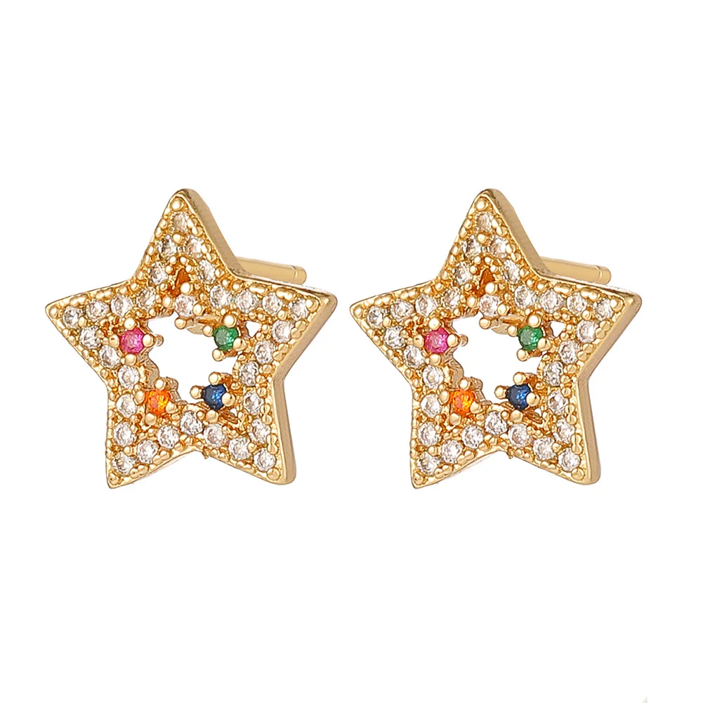 

New fashion women's jewelry copper inlaid zircon earrings pentagram small fresh earrings sweet and cute accessories gift