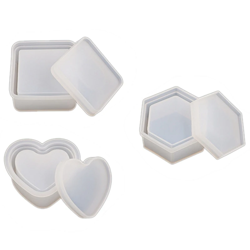 

3Pcs Storage Box Resin Moulds,Jewelry Box Molds With Hexagon Heart Shape Silicone Mold And Square Storage Box Mould