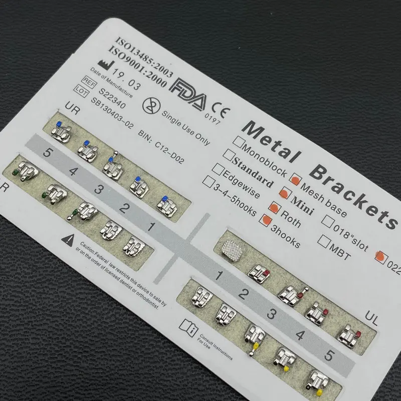 

20pcs/pack Dental Mini Roth/MBT Bracket 0.022 Slot 3 Hook Mesh Base Dental Orthordontic Product