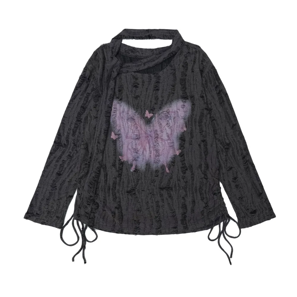 Женская готическая футболка с бабочкой QWEEK