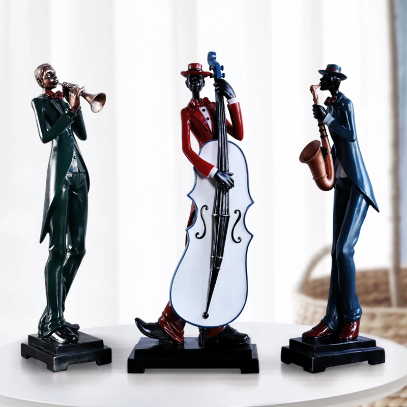 

Resin Craft Negro musician Music Band Statues for Decorations Creative People Ornaments Sculpture Home Decor Desktop Gift