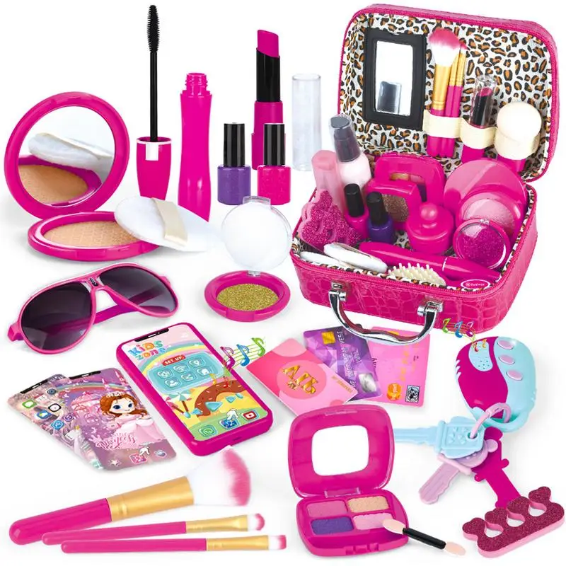 

Kids Makeup Kit For Girl Fake Makeup Kits With Cosmetic Bag For Little Girls Gifts With Pink Princess Purse Smartphone