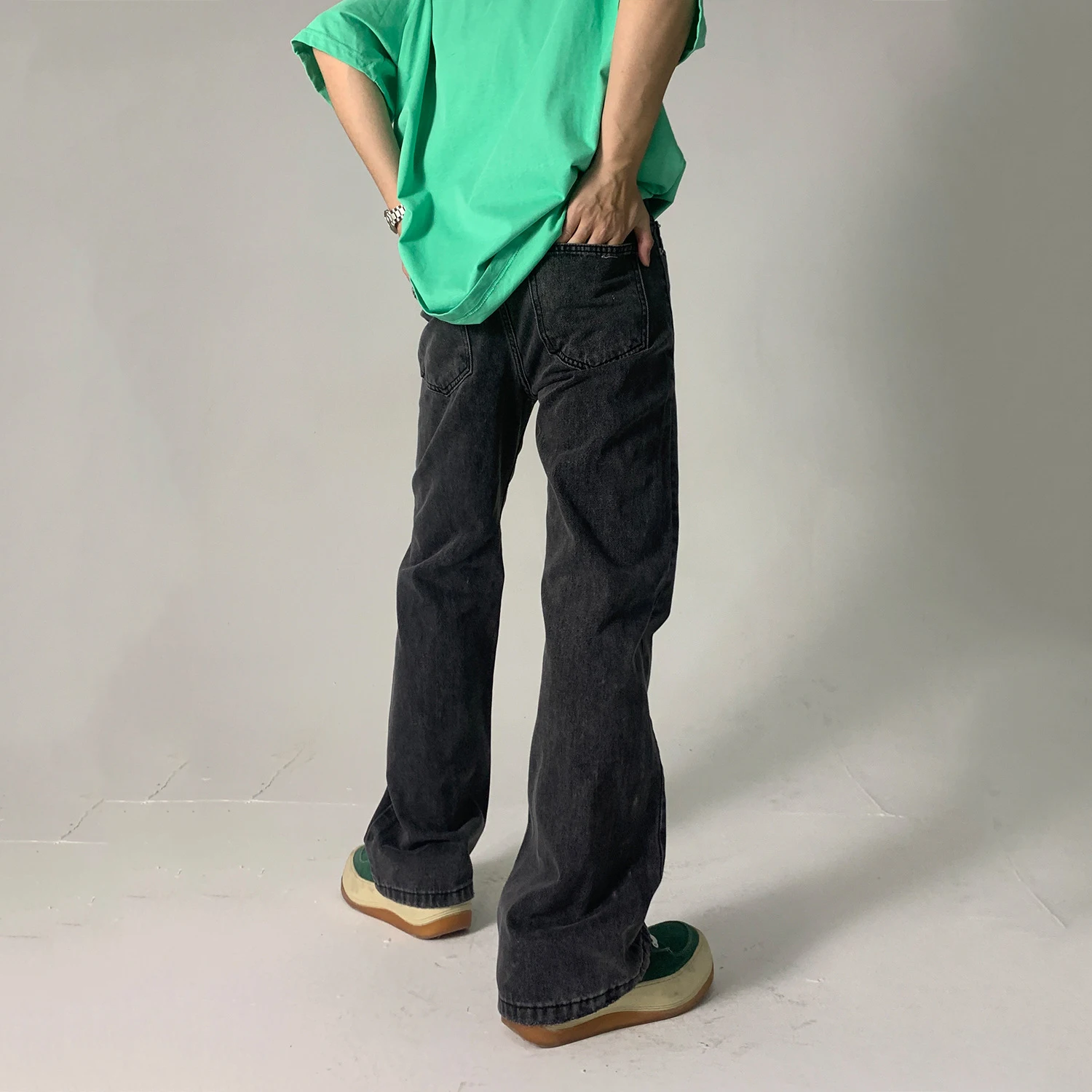 Black and Gray Ripped Jeans Korean Version of The Trend Y2k Pants Men's Micro-flare Loose Trousers Men's and Women's Same Style