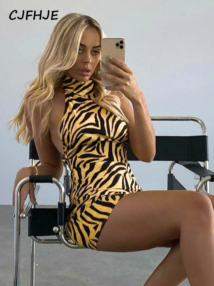 CJFHJE 2022 летнее женское мини-платье без рукавов с лямкой на шее открытой спиной и