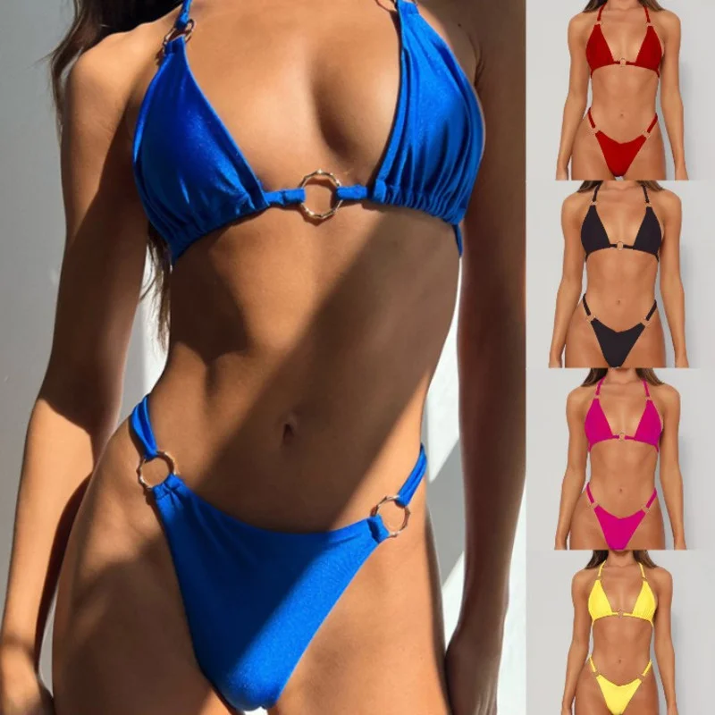 

New Sexy 2023 Mayo Mini Bikini Set Solid Swimsuit Women Swimwear Push Up Bathing Swim Suit Summer Beach Wear Traje De Ba O Mujer