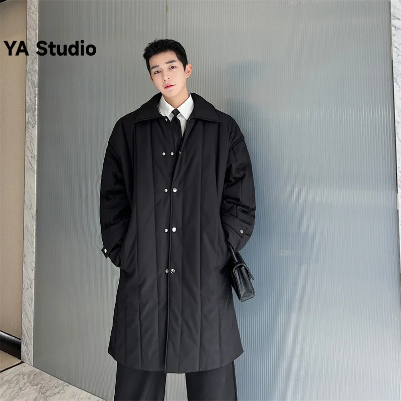 

[YA Studio] 2023 Winter New Lapel Cotton-padded Coat Men's Medium Long Style Korean Version Of The Trend Casual Jacket