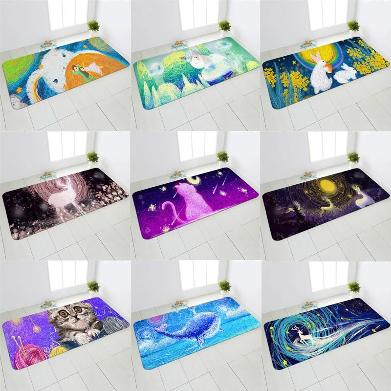 

Мультяшный кухонный коврик, овечка, кролик, кошка, Кит, лось, напольный коврик для прихожей, спальни, балкона, ванной, противоскользящий длин...
