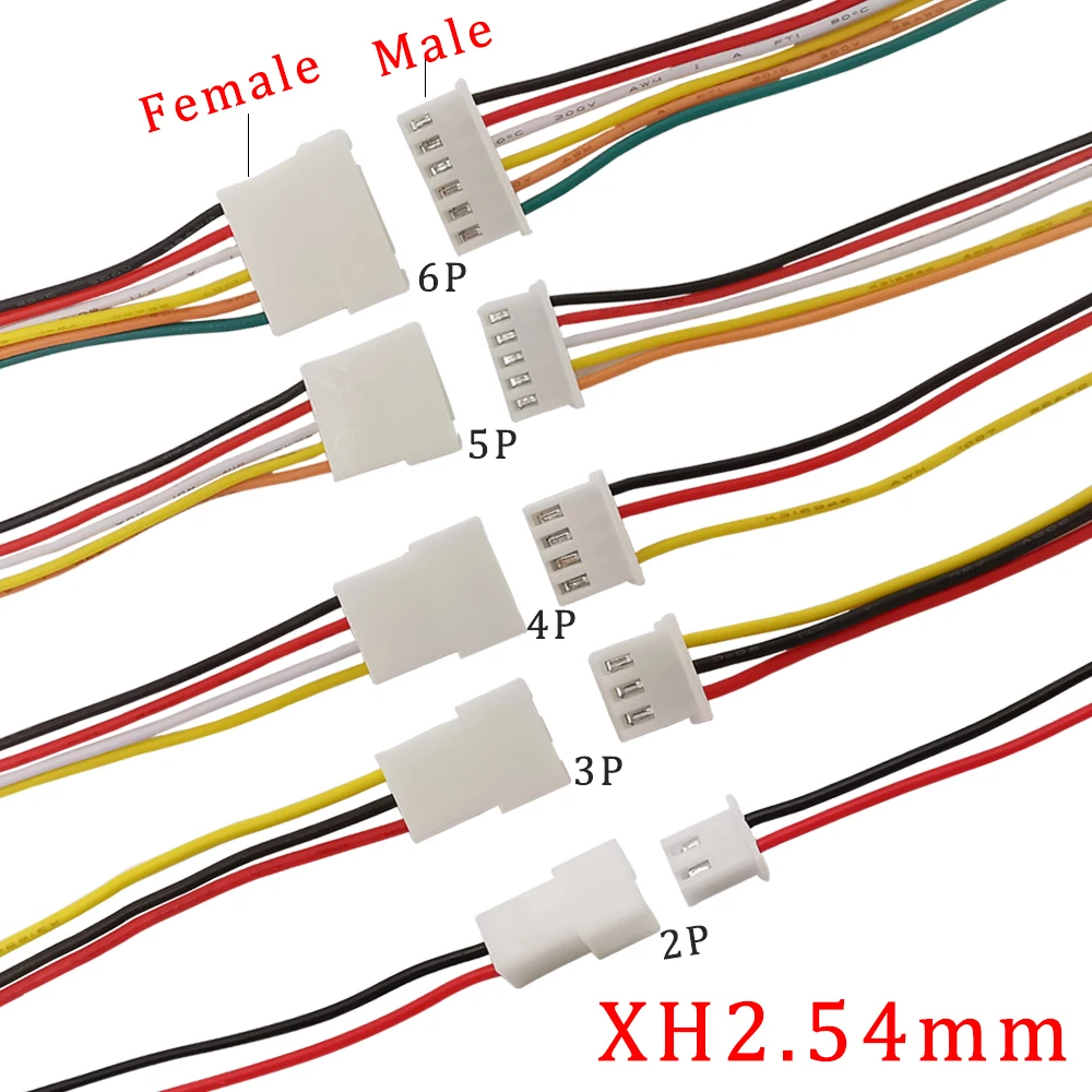 10 шт. 26AWG JST кабель XH2.54mm штекер разъем провод 2 54 мм шаг 2P 3P 4P 5P 6 контактов