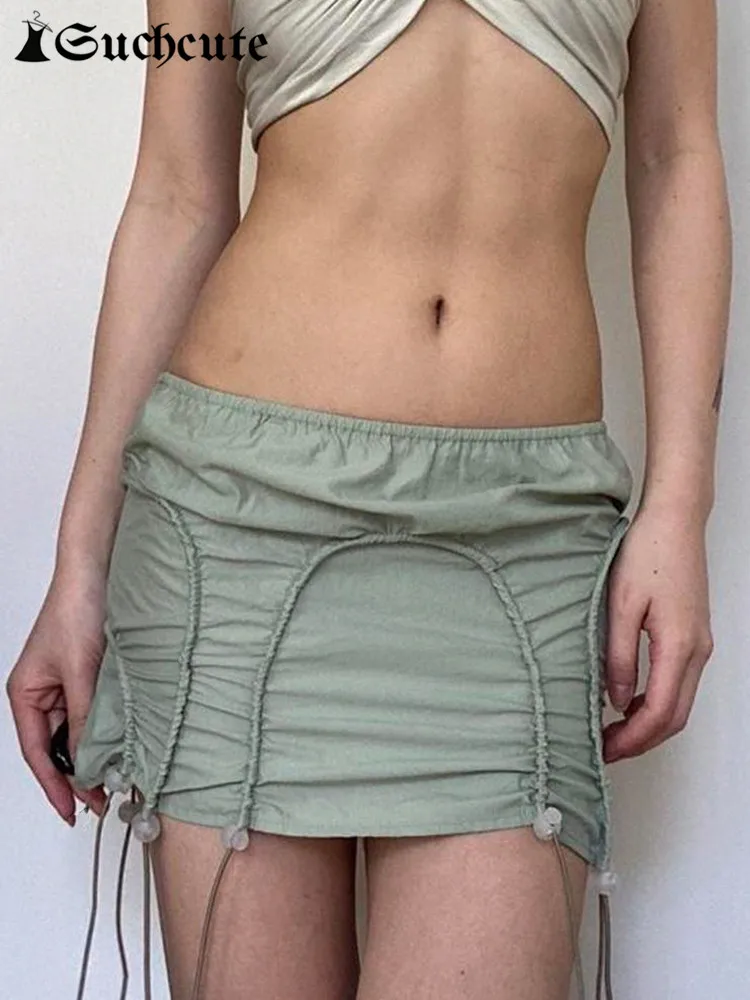 

SUCHCUTE Harajuku Cargo Mini Skirts Women Y2K Low Waist Aesthetic Bandage Skirt Korean Fashion Streetwear Fairycore Clothes 2022