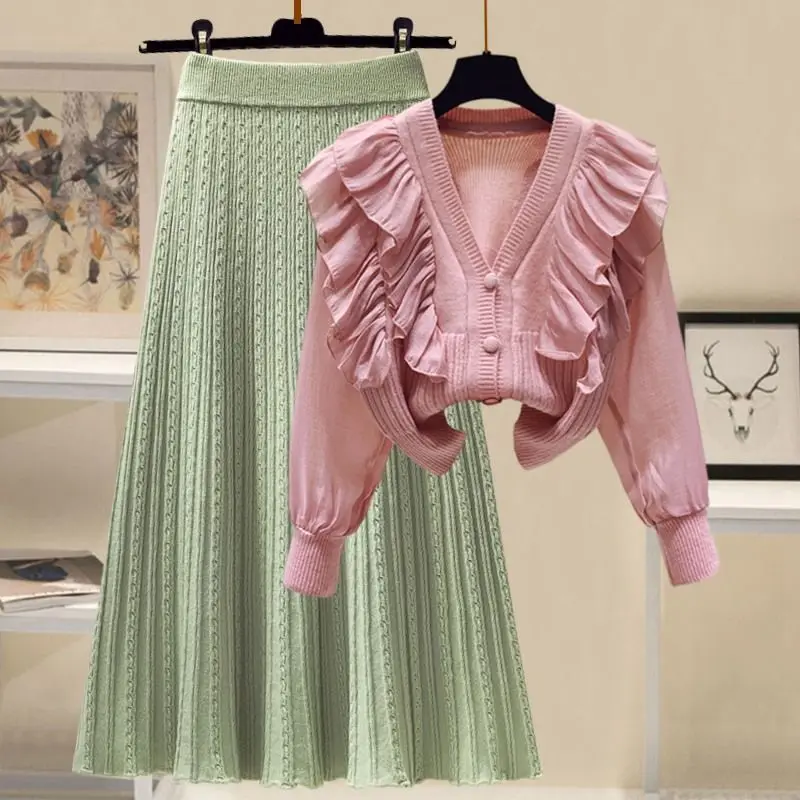 Women's Single/Set 2023 Spring Autumn New Arrival French Elegant Style Sweater Wrapped Waist Slim Half Skirt Two Piece Outfits