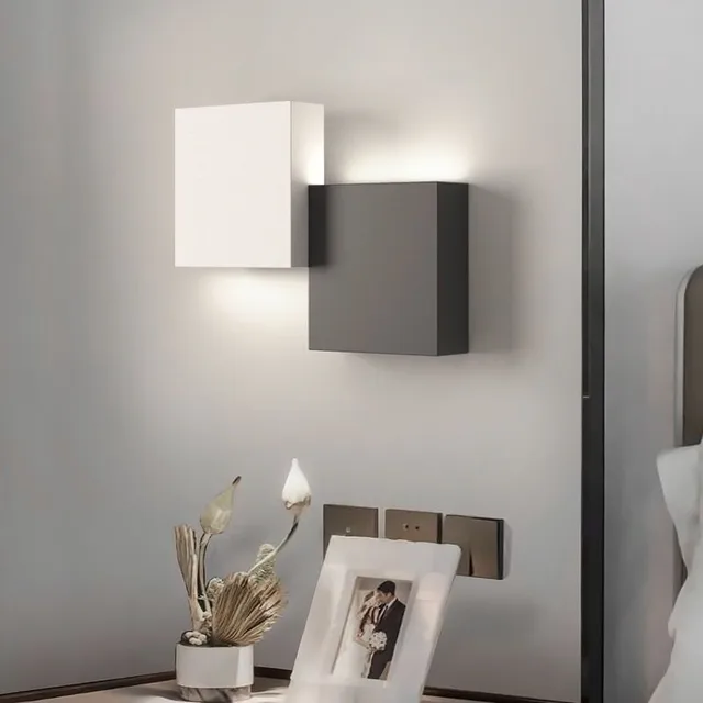 Living Room Wall Lamp Led Modern Minimalist Bedroom Bed Wall Light Black And White Square Home Decoration 1