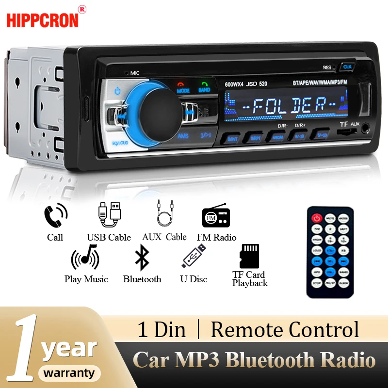 Hippcron 1din Автомобильный Радио Стерео Мультимедийный Mp3-плеер Bluetooth Fm Цифровая Аудио