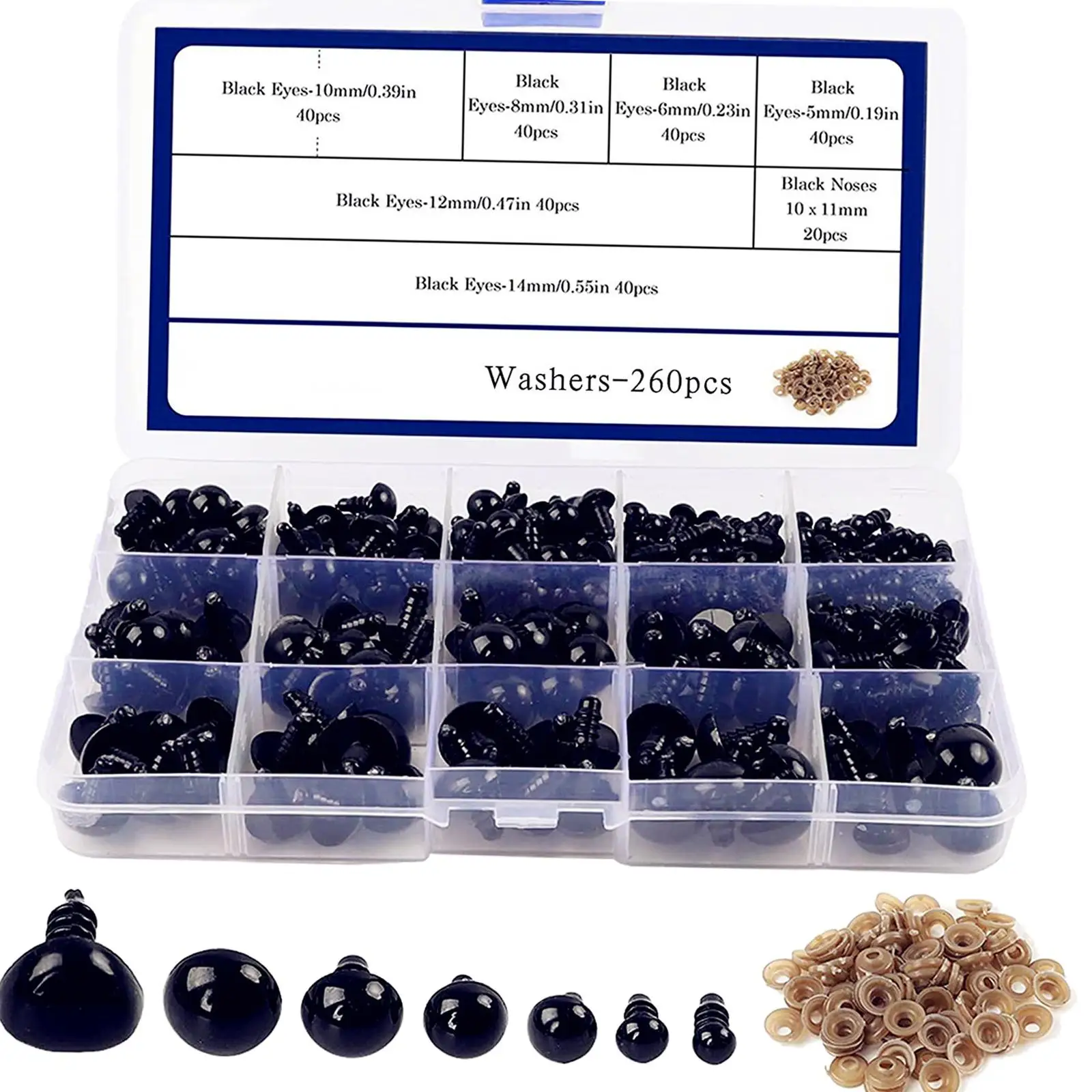 

Mixed Plastic Doll Safety Eyes and Noses w/ Washers with Storage Case for DIY Dolls Plush Toys Craft Supplies