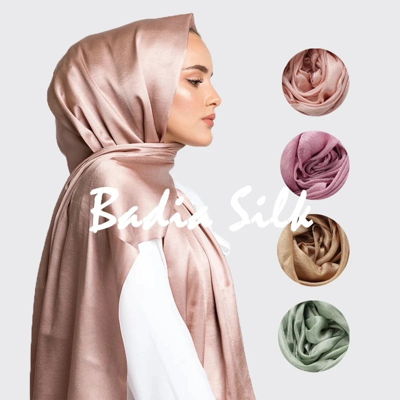

2022 Women Pure Silk Hijab Scarf Muslim Women Solid Hijab Jersey Foulard Femme Hijab Shawl Premium Satin Scar For women Bandana