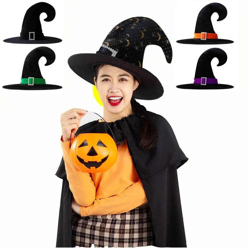 

Бархатная шляпа Хэллоуин ведьма волшебник Повседневный стиль атласная лента гнущийся угол позолота костюм реквизит для вечеринок
