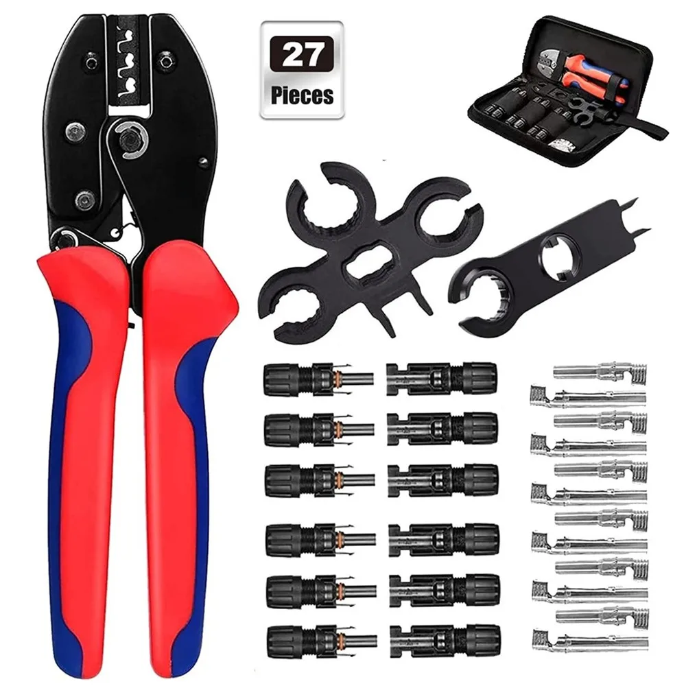 

Solar Crimping Tool Kit for 2.5-6.0mm²/AWG26-10 Solar Panel PV Cable with 12PCS Male Female Solar Panel Cable Connectors MC3