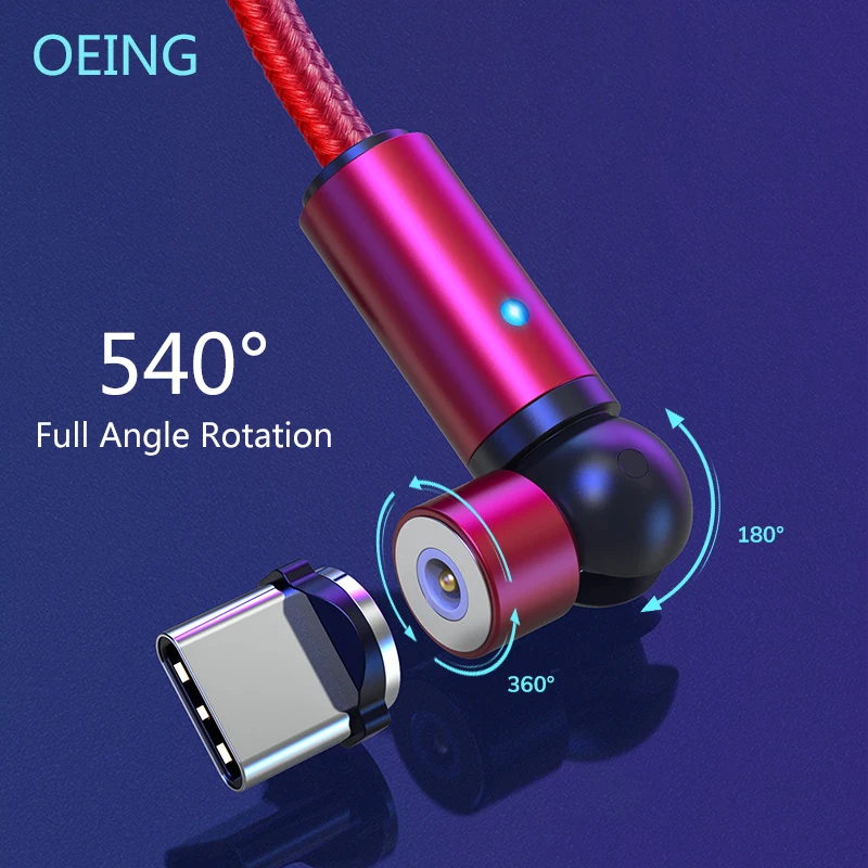 

OEING Magnetic Cable 540 Rotate Micro USB Type C Cable Fast Charging For iPhone Xiaomi Poco Magnet Charger 3 in 1 USB Wire Cord